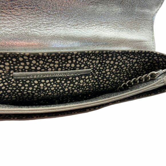 Loeffler Randall Silver Leather Lightweight Envelope Lock Clutch Purse Bag 6"X8" - Picture 6 of 16